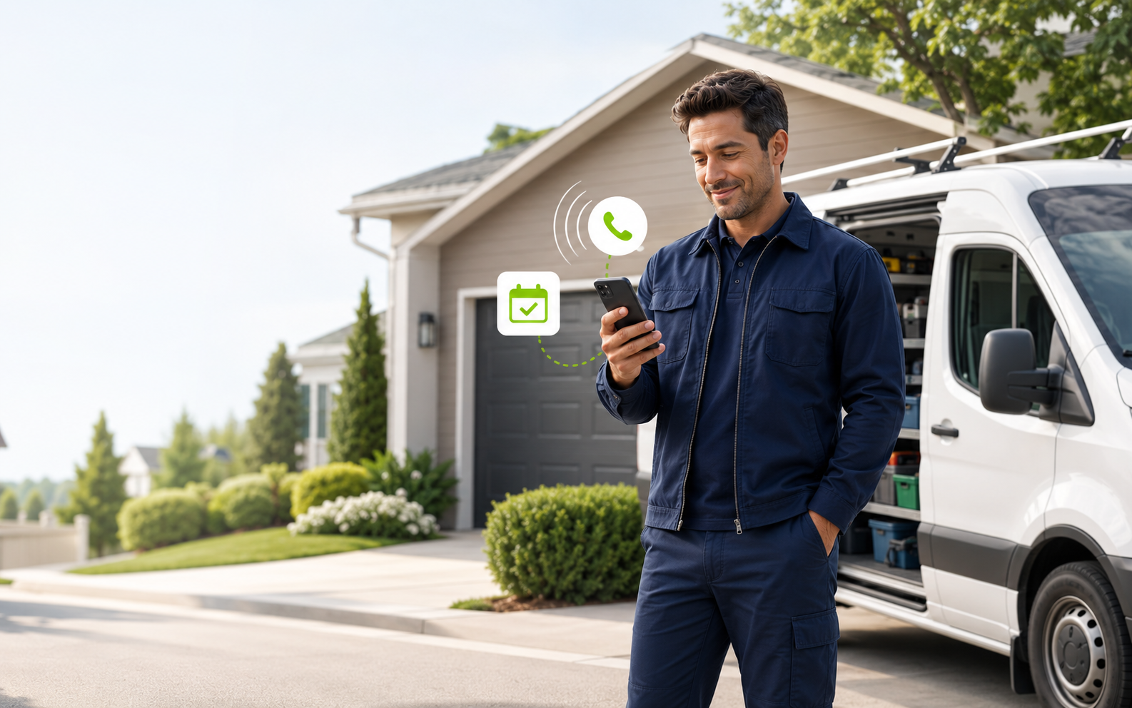 Local service professional beside a work vehicle